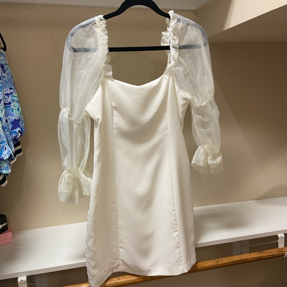 Amanda Uprichard Puffy Sleeve White Dress (M)
